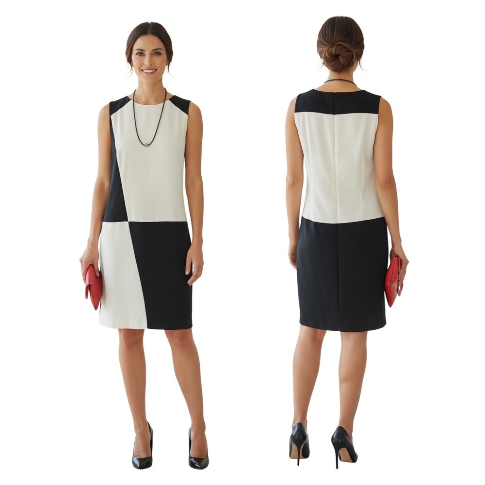 Maggy Boutique 14 Black White Colorblock Sleeveless Sheath Dress Lined. 60s Syle